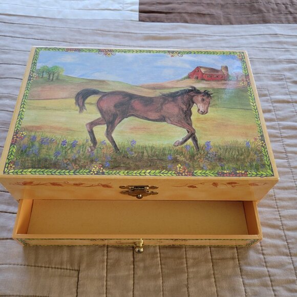 Reeves Enchantments Horse Mirrored Lid Jewelry Box with 4 Lower Drawers - Picture 6 of 9